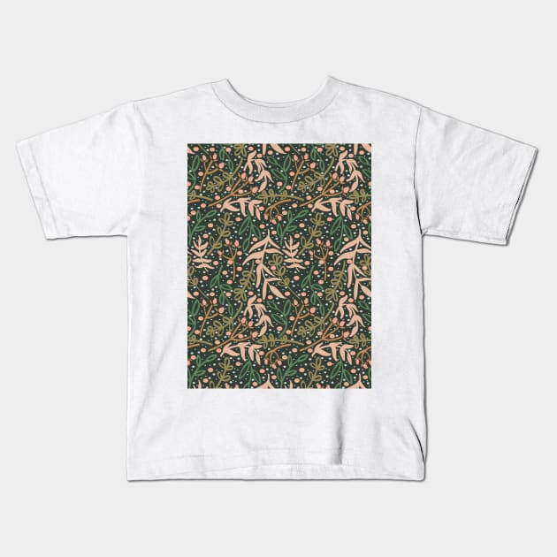 Botanicals and Dots - Hand Drawn Design - Peach, Emerald, Sage Kids T-Shirt by GenAumonier